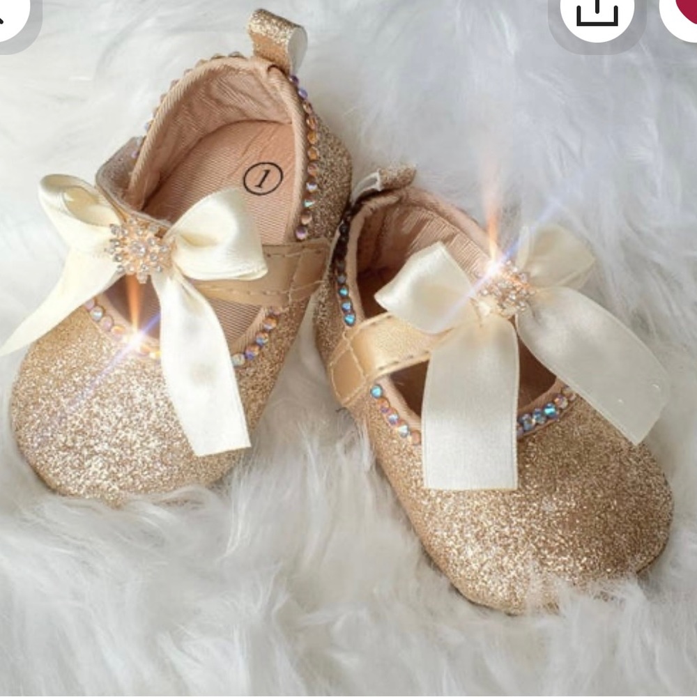 Infant Baby Rhinestone Crib Girl Shoes Gold Bling